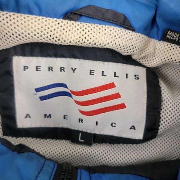Vintage 90s Y2K Perry Ellis Windbreaker Lightweight Rain Jacket Large Blue - Picture 3 of 12